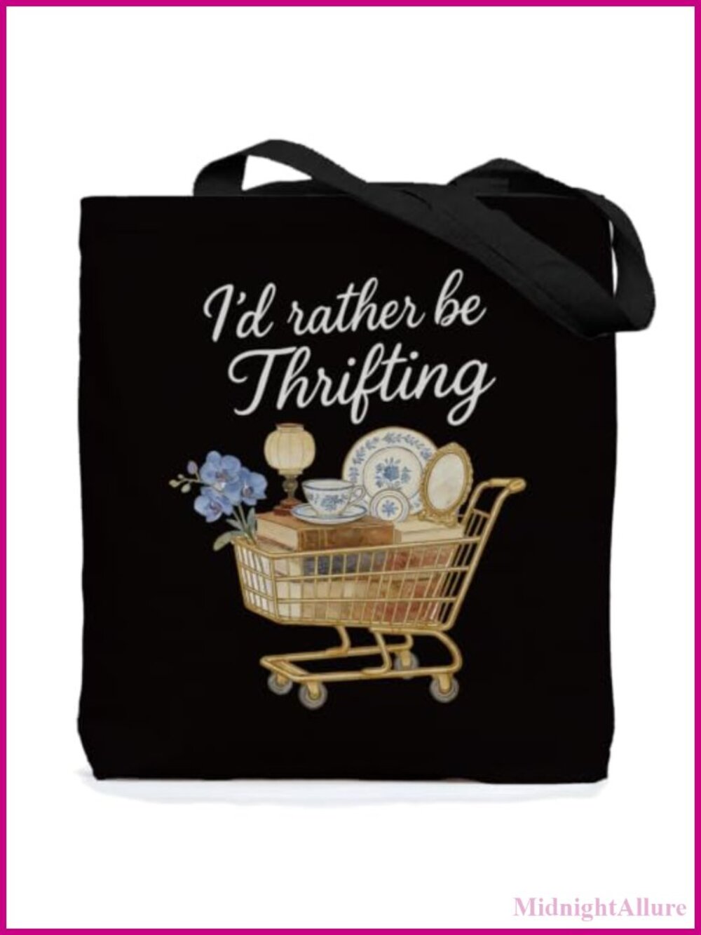 Canvas Tote Bag Thrift Lover Gift Foldable Shoulder Straps 14x16